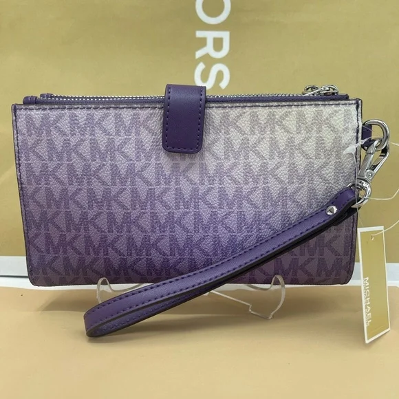 MICHAEL KORS Jet Set Lg Ombré Sign Logo Double Zip Wristlet Phone 
Dark Purple - Picture 12 of 16